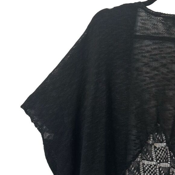 Velzera black & white boho open front one size short sleeve fringe cardigan - Picture 5 of 7